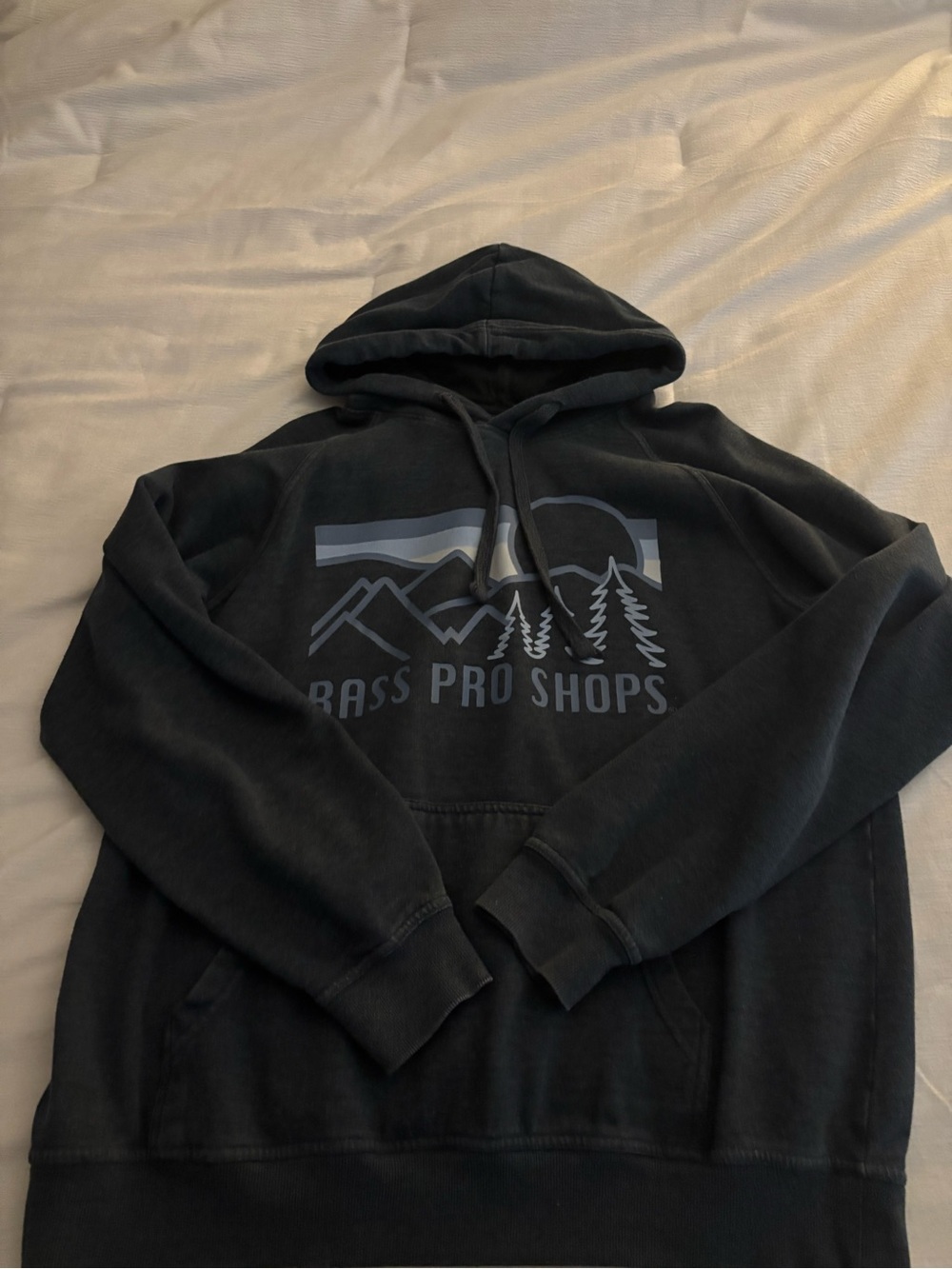 Bass Pro Shops grey Hoodie with blue mountain Graphic